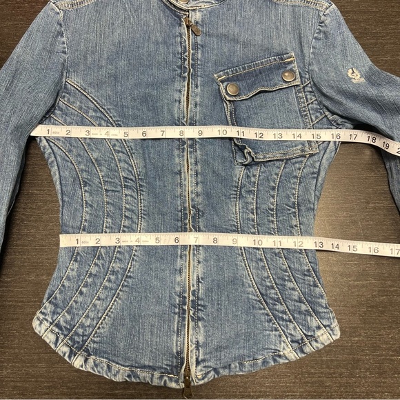 BELSTAFF Denim Moto Women’s Fitted Edgy Jean Jacket Y2K Denim XS-S - Picture 11 of 15